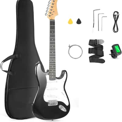 Electric Guitar, 39 Inch Solid Full-size Electric Guitar S-S-S Pickups Starter Kit Includes Amplifier, Bag, Digital Tuner, Strap, String, Cable, Picks，Mini AMP（Green (Black) image 1