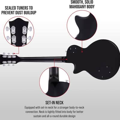 LyxPro 39” SB Series Electric Guitar, 3-Way Pickup Solid Body Guitar, Black image 2