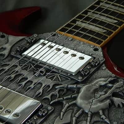 solid metal skull pickguard for Gibson SG guitar custom hand made in USA special image 6
