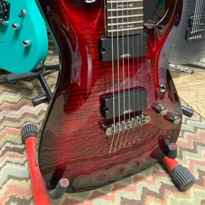 Schecter Demon-7 2022 Crimson Red Burst flame w gigbag image 6