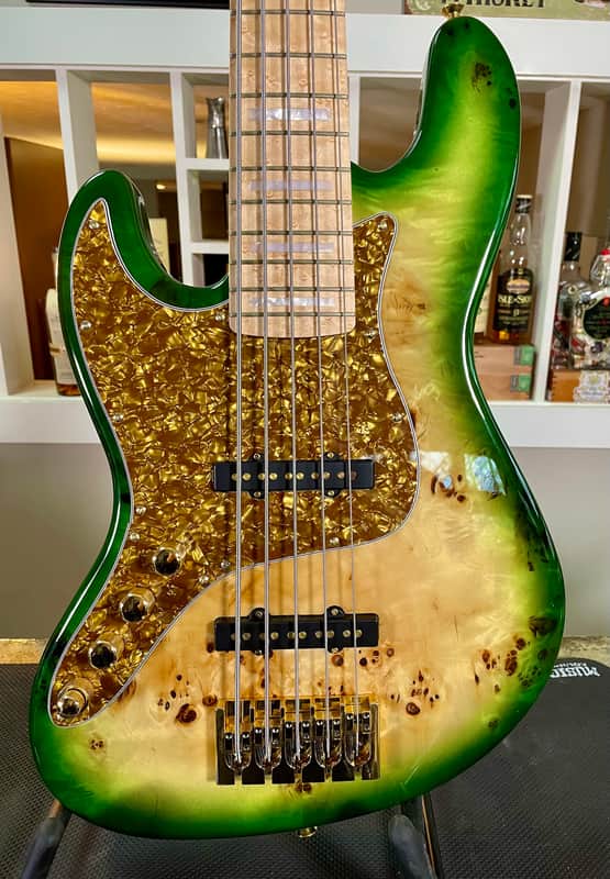 LEFTY Bass Mods Custom 5-String bass (strung righty): Poplar top, Birdseye Maple Fingerboard, image 1