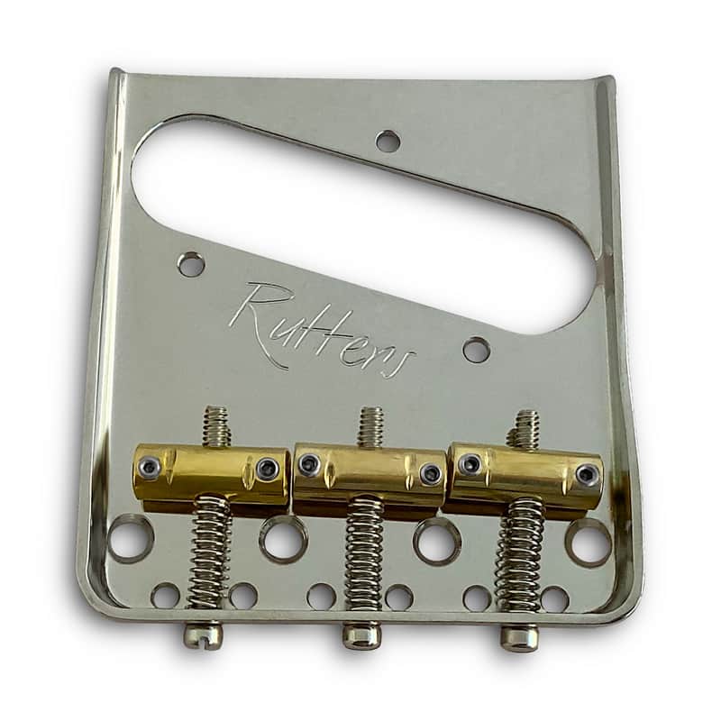 Rutters Nickel-Plated 464 Marine Brass Vintage Bridge Assembly for Telecaster, Trimmed Sides, Brass Saddles image 1