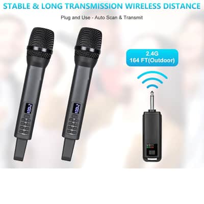 Rechargeable Wireless Microphones Dual, Pro Handheld Cordless Mics System Dynamic with Echo Treble BASS VOL Control for Karaoke Singing Church Party, 1/4'' Output image 2