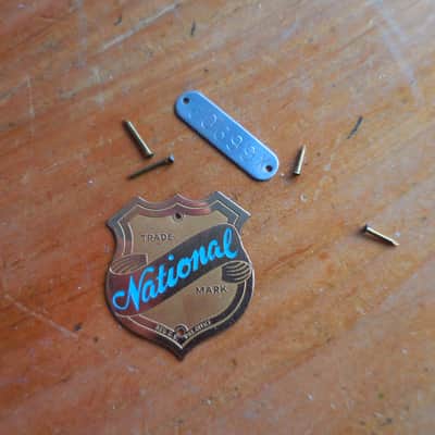 National Guitar Logo Emblem Brass Enameled headstock logo with Serial Number plate. image 1