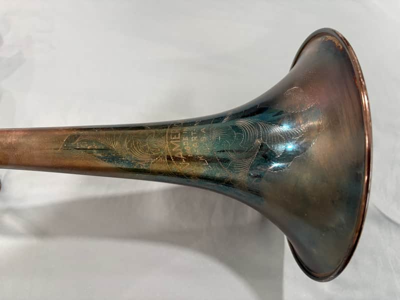 Pan American Small bore jazz trombone Likely 1917 - Silver plate brass, gold washed bell image 1