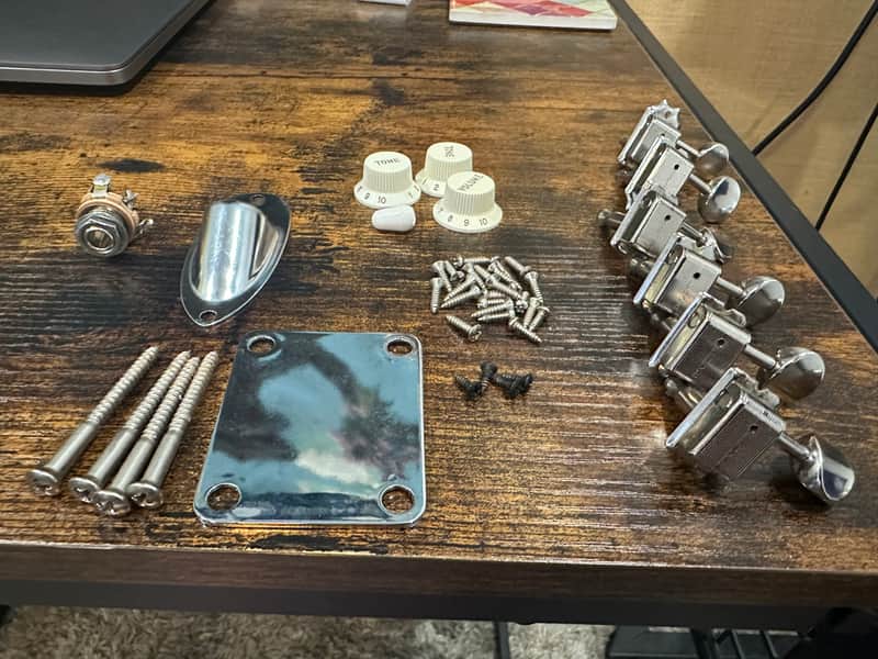 Fender Genuine Fender Stratocaster Pure Vintage Deluxe Tuners, Jack, Jack Plate, Neck Plate, Knobs and Screws image 1