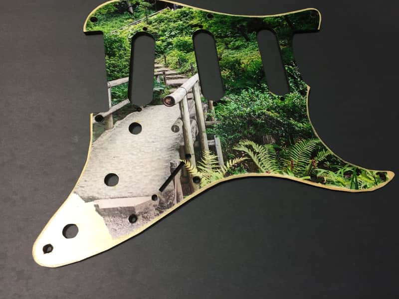 FTGP Relic Japanese Garden wood art pickguard for stratocaster plus sticker image 1
