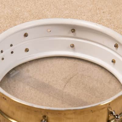 1930s Leedy 5x14 Polished Brass Reliance Snare Drum image 9