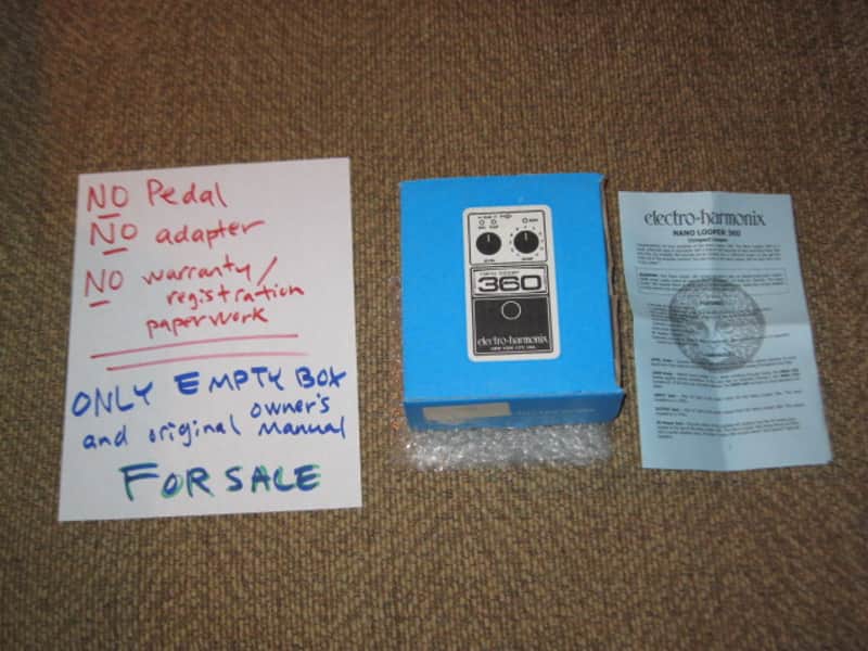 mostly very clean Electro Harmonix EMPTY CARDBOARD BOX + orig Owner's Manual ONLY for Nano Looper 360 (NO pedal, NO power supply, NO warranty / registration paperwork) 2014 (2010s) BOX: cardboard - OUTER AREAS blue / GRAPHIC black & white, white image 1