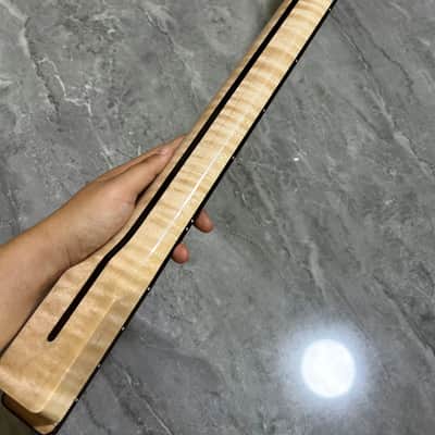 22 frets Gloss Flame Maple Electric Guitar Neck parts Maple Block Inlay Binding image 8