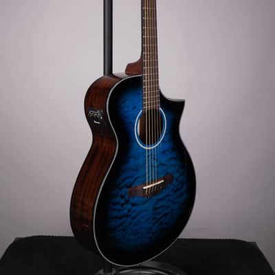 Ibanez AEWC16QA-TLH Acoustic-Electric Guitar – Transparent Blue Sunburst image 3