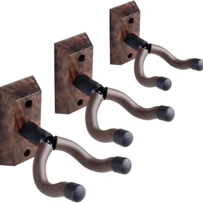 Guitar Wall Hangers 3 Pack, Guitar Ukulele Wall Mount, Guitar Hanger Wall Hooks,Holders,Stand, Black Walnut Guitar Wall Mount Hanger,for Acoustic,Electric,Guitar,Bass,Banjo,Mandolin,Ukulele image 1