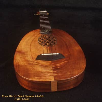 Handmade Soprano Ukulele, Solid Hawaiian Koa, Acacia Archback Pineapple, Soft-bag, Bruce Wei UAW13-2006 image 8