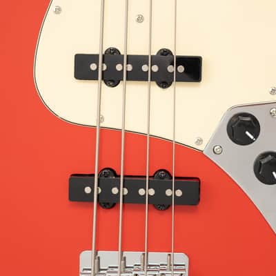 The CNZ Audio JB Electric Bass Guitar - Vintage Fiesta Red Finish, Solid Alder Body & Maple Neck image 5