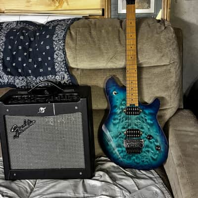 Christmas Bundle!!!  2020 EVH Wolfgang WG Standard QM with Baked Maple Fretboard  - Present - Chlorine Burst.   Plus Fender Mustang I V2 20-Watt 1x8-Inch Combo Electric Guitar Amplifier image 2