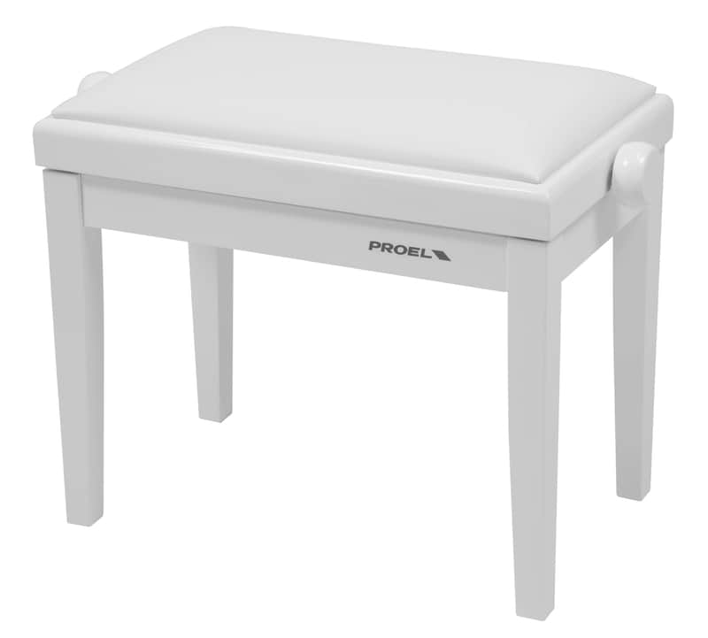 Immagine PROEL - PB90SBWWH - Panca professionale regolabile in legno per piano ed organo. Telaio Bianco lucido. Cuscino imbottito con rivestimento in similpelle bianca. - 1