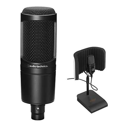 Audio-Technica AT2020 Cardioid Condenser Microphone with RFDT-128 Desktop Reflection Filter and Mic Stand