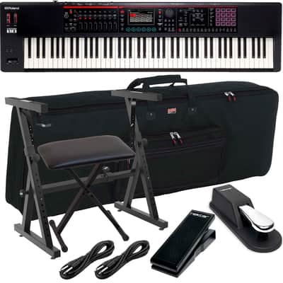 Roland FANTOM-08 Keyboard, Stand, Bench, Sustain, Expression Pedal, Gator GKB-88 Bag, (2) 1/4 Cables Bundle
