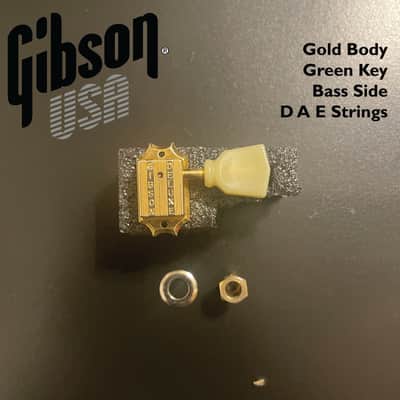 Gibson Deluxe Vintage GOLD Tuner SINGLE BASS SIDE with GREEN Key Button (EAD Strings) image 1