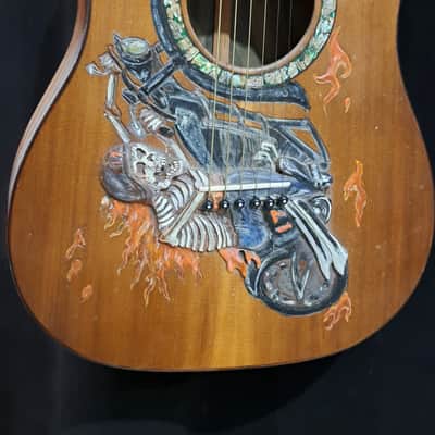 Blueberry Handmade Mini-Concert Small Body Acoustic Guitar Biker Motif image 8