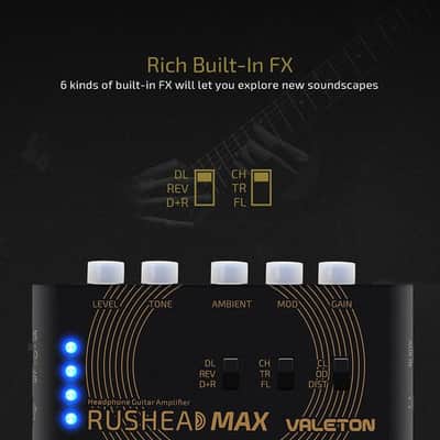Valeton Rushead Max USB Chargable Portable Pocket Guitar Bass Headphone Amp Carry-On Bedroom Plug-In Multi-Effects image 3