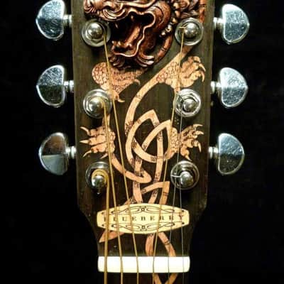 Acoustic Guitar Handmade by Blueberry, Parlor, 6 String wood Dragon motif Guitar, Custom Handcrafted Wooden Guitar, Grand Concert Guitar image 6