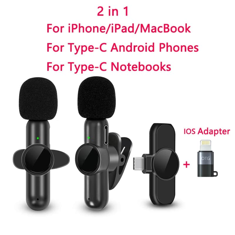2.4G Wireless Lavalier Microphone Noise Cancelling Audio Video Recording for iPhone/iPad/Android/Xiaomi/Samsung Live Game Mic image 1
