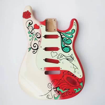Alder Strat Style Guitar Body with Flower Graphic Finish image 1