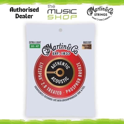 Martin Authentic Lifespan 2.0 Treated PB Acoustic Guitar Strings, 10-47 - MA530T image 1