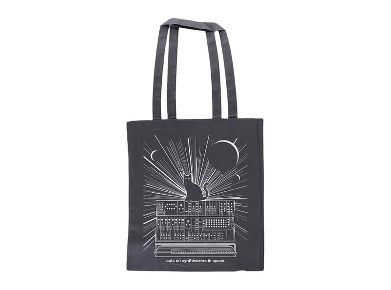 Cats on Synthesizers in Space Canvas Tote (Grey) image 1