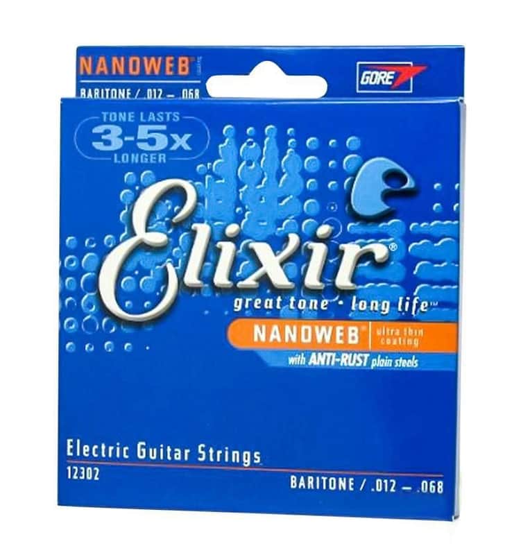 Elixir 12302 Nanoweb Nickel Plated Steel Baritone Electric Guitar Strings (12-68) image 1