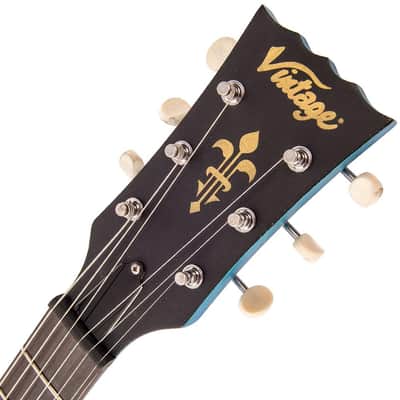 Vintage V120 ICON Electric Guitar ~ Distressed Gun Hill Blue Over Sunburst image 11