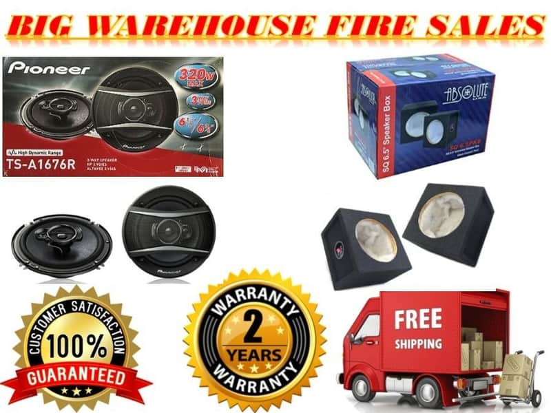 Pioneer TS-A1670F 6-1/2" Car Audio 3-Way Coaxil Speakers & 6.5" Speaker Box image 1
