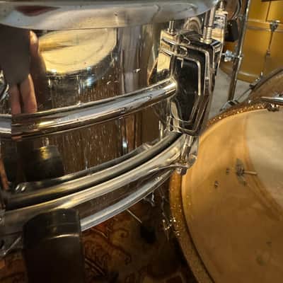 Ludwig No. 400 Supraphonic 5x14" 10-Lug Aluminum Snare Drum with Pointed Blue/Olive Badge 1969 - 1979 Chrome-Plated image 11