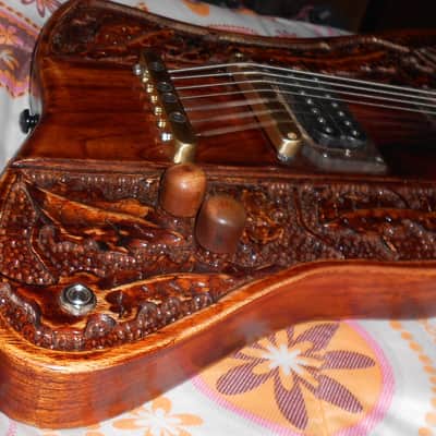 carved and hand painted , 7 strings firebird st guitar/bass ,aged  old cedar,neck thru, preorder now image 10