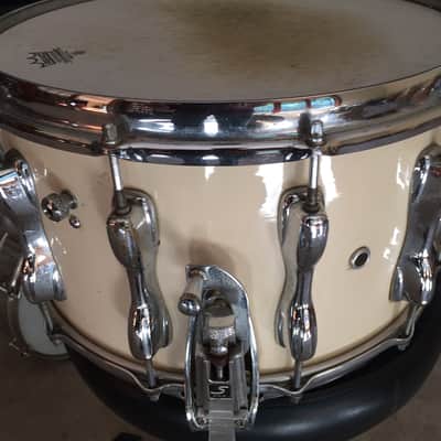 Slingerland Magnum 8x14 wood shell snare drum 1980s Creme White image 2