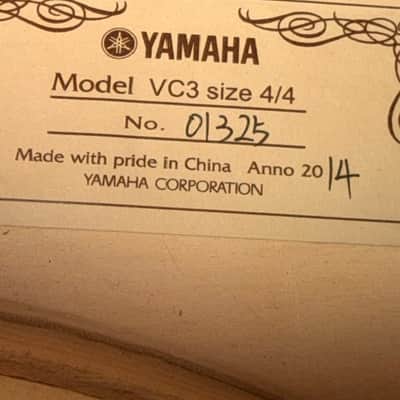 Yamaha VC3 4/4 Cello Outfit 2014 - Natural Poly Varnish (w/ Gig Bag & Bow) image 2