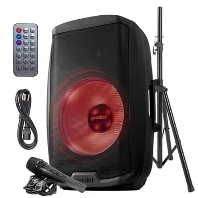 Gemini Sound AS-2115BT-LT-PK 2000 Watt LED LIT 15 Inch Woofer Professional Active Bluetooth DJ PA Speaker, Stand, Mic and Remote Set with Onboard 3-Channel. TWS Stereo Pairing/Linking Pro Fly Points image 1