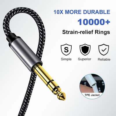 6.35mm 1/4" Male to 3.5mm 1/8" Male 10M: Zinc Alloy Case Double Layer Shielded Nylon Braid High Sound Quality 3.5mm TRS to 6.35mm Audio Cable image 3
