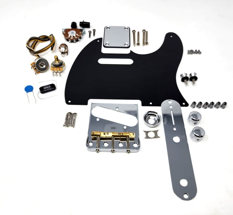 Carparelli Hardware Set for Tele (SET F) - Chrome, Black Low Profile Bridge image 1