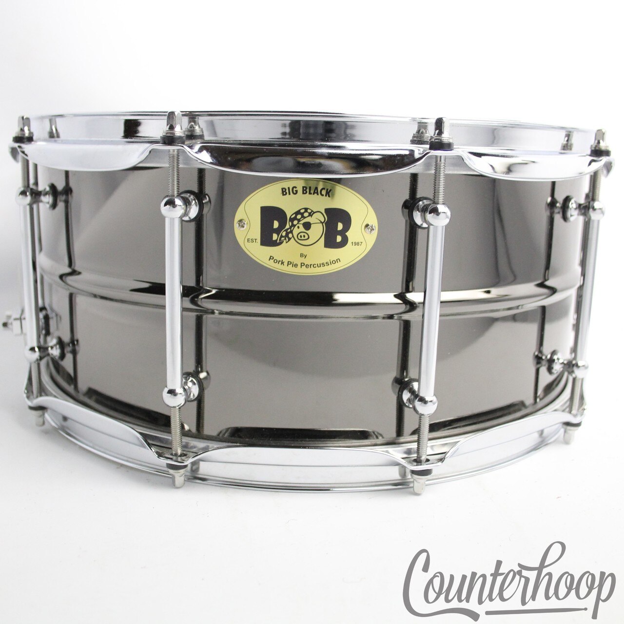 Pork Pie 14x6.5"Big Black Nickel Brass Snare Drum Little Squealer Percussion BOB — main photograph