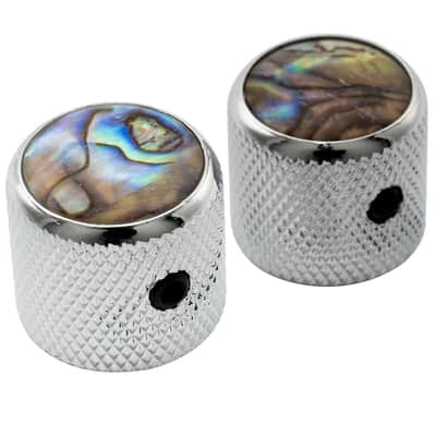 1/4 Inch Steel Abalone Top Dome Knobs with Set Screw Universal Fitting Control Knobs for Electric Guitar or Bass, Chrome (Set of 2) image 1