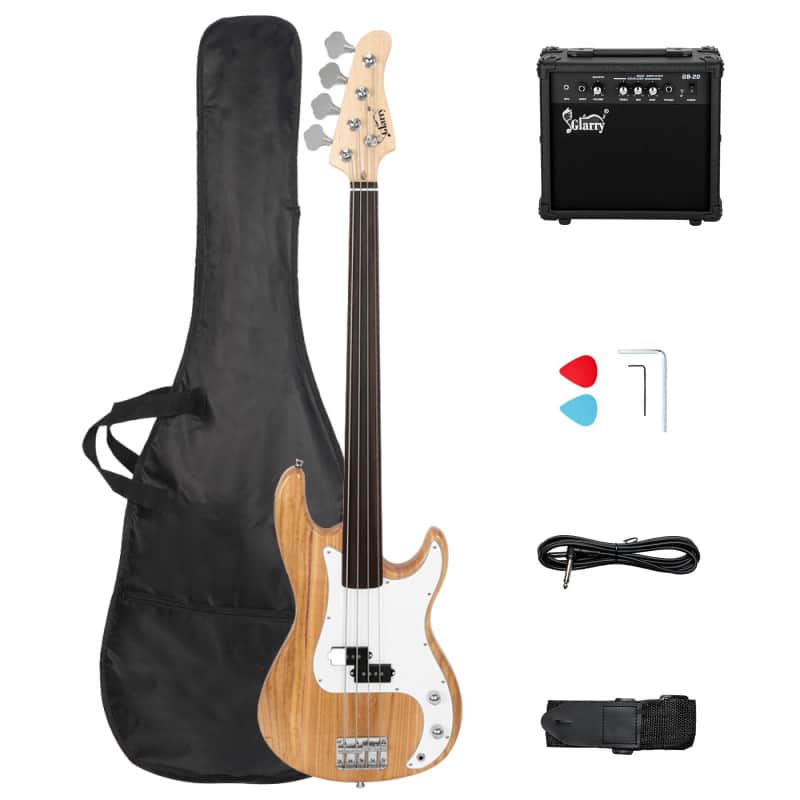 Glarry Fretless Electric Bass Guitar Full Size 4 String for experienced Bass Players Burlywood / 20W Amplifier image 1