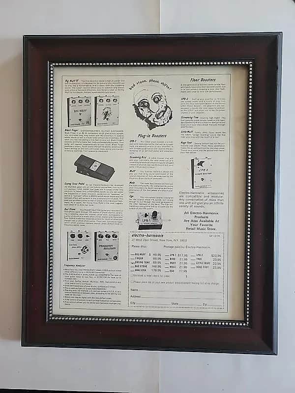 1974 Electro-Harmonix Pedals Promotional Ad Framed Big Muff, LPB-1, Screaming Tree E.T.C. Original image 1