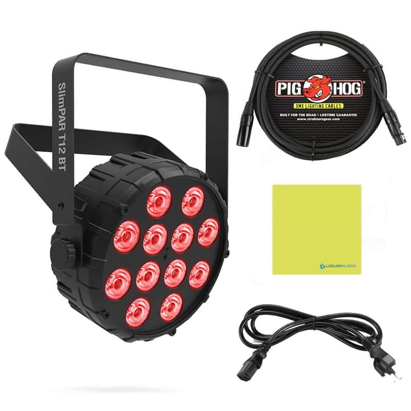 Mint Chauvet SlimPAR T12BT Compact Wash Light Bundle w/Pig Hog PHDMX10 Lighting Cable and Liquid Audio Polishing Cloth image 1