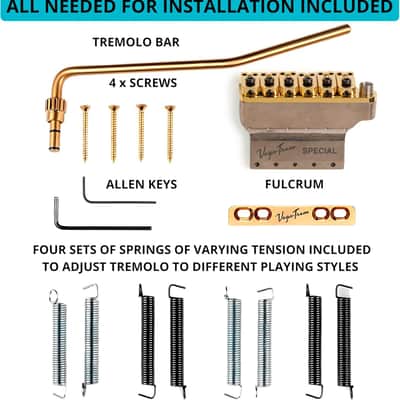 Vega-Trem VT1 Special Standard 6-Screw Stratocaster Guitar Tremolo Bridge For Strat No Mods Easy Installation (Gold, Right) image 4