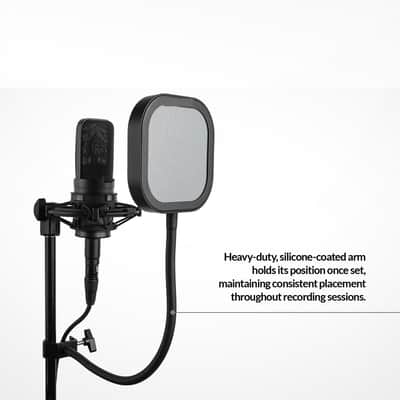 Interchangeable Microphone Pop Filter | Aluminum Gooseneck Mic Shield | Dual-Layer Metal, Mesh & Acoustic Foam WindScreen Mic for Studio Recording, Podcasting, 360° Vocal (Metal Pop Filter) image 3