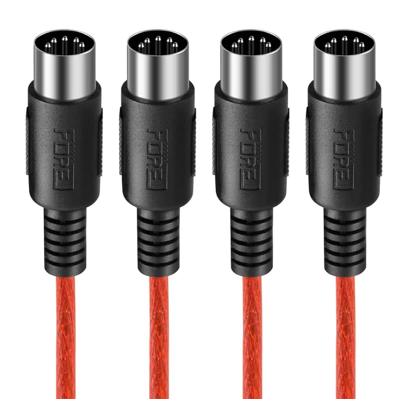 3.3 Feet 2-Pack MIDI Cable Male to Male 5-Pin DIN Compatible with MIDI Keyboard/Synthesizer/Guitar Multi Effects/Audio Interface/Audio Mixer/Audio Amplifier/External Sound Card/Red image 1