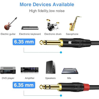 1/4 inch TRS Stereo Y Splitter Insert Cable, Gold Plated Audiowave Series 6.35mm 1/4 inch TRS Male to Dual 6.35mm 1/4 inch TS Male Mono Breakout Cable, Audio Cord (6.6FT / 1PACK) image 4