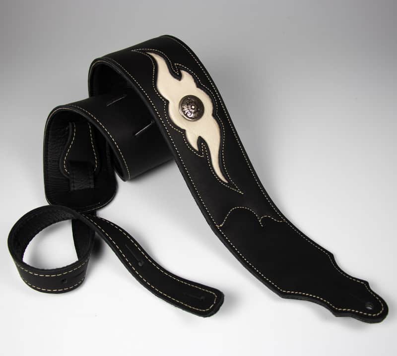 Franklin Strap 3" Premium Leather Sculpted Guitar Strap - Black/Cream image 1